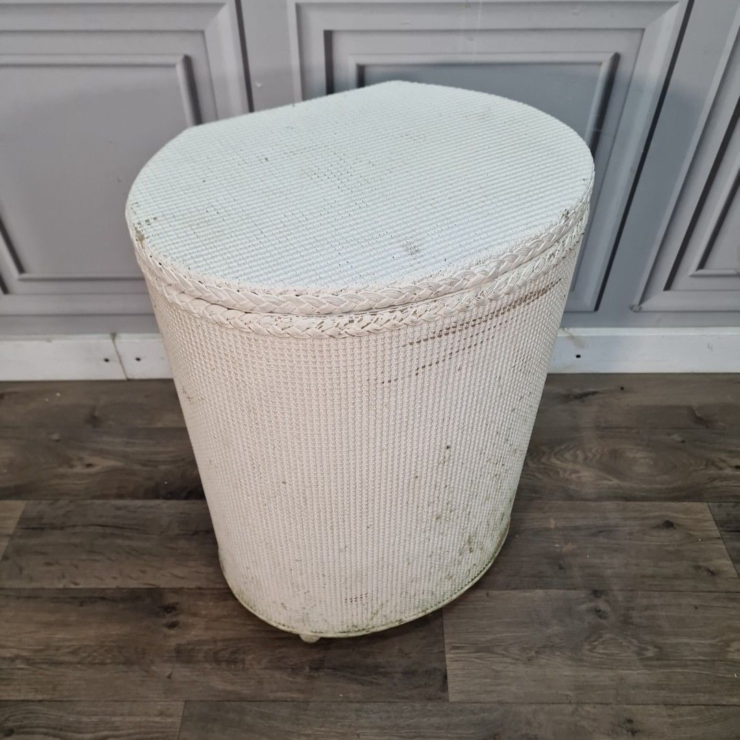 Vintage Laundry Basket Lidded Wicker Hamper Lloyd Loom Style Mid Century Retro photo furniture
