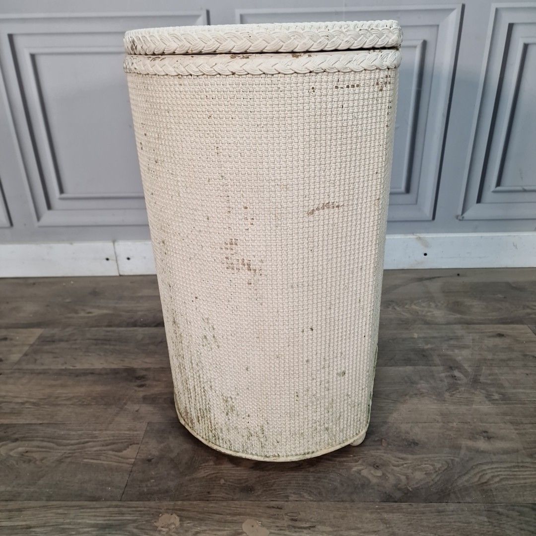 photo buy Vintage Laundry Basket Lidded Wicker Hamper Lloyd Loom Style Mid Century Retro