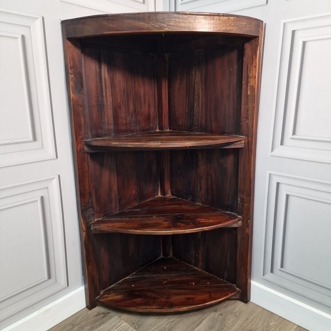 Retro Corner Shelving Unit Vintage Indian Hardwood Solid Wooden Shelf / Shelves photo for sale