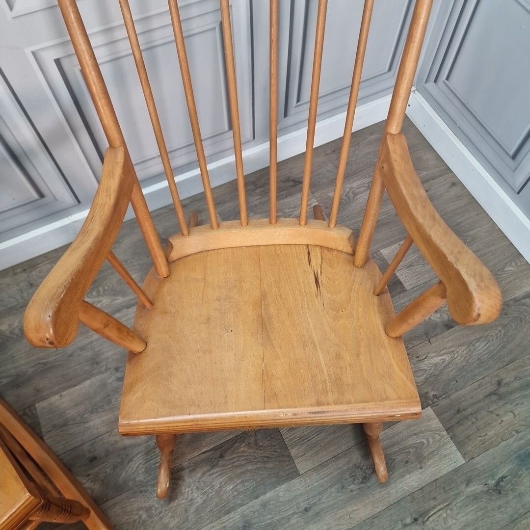 Pair Rocking Arm Chairs  2 Retro Vintage Wooden Turned Country Farmhouse photo vinterior