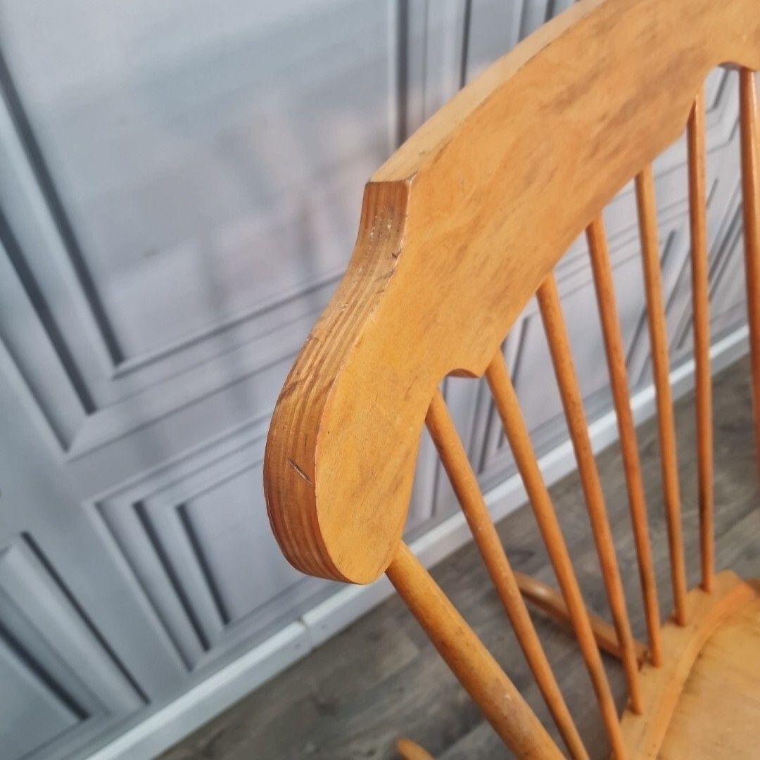 Furniture Pair Rocking Arm Chairs  2 Retro Vintage Wooden Turned Country Farmhouse photo