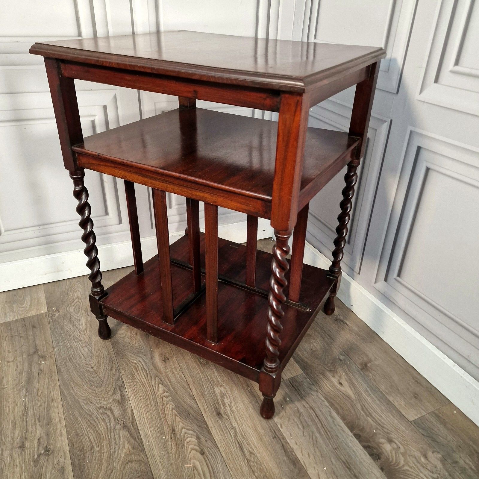 Antique Wooden Edwardian Barley Twist Hall Canterbury Bookcase Table Occasional