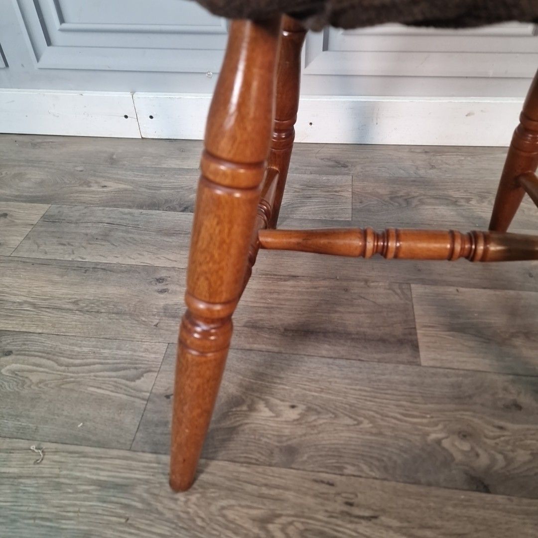 Vintage Farmhouse Dining Chair – Spindle Back Upholstered Pub Seat Solid Wood photo vintage