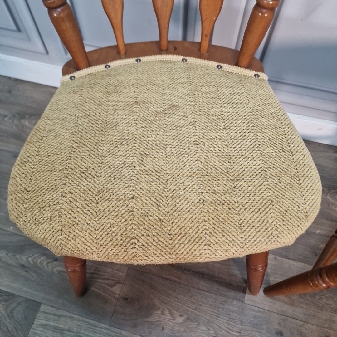 Vintage Farmhouse Dining Chairs Pair Of 2 Upholstered Pub Seats Solid Wood photo for sale