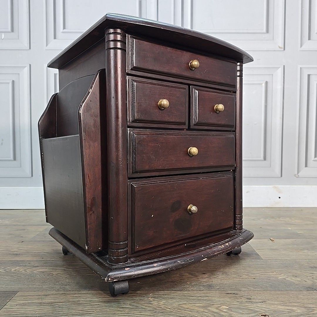 Antique Style Companion Table Magazine Rack Side Cabinet Drawers Mahogany photo furniture