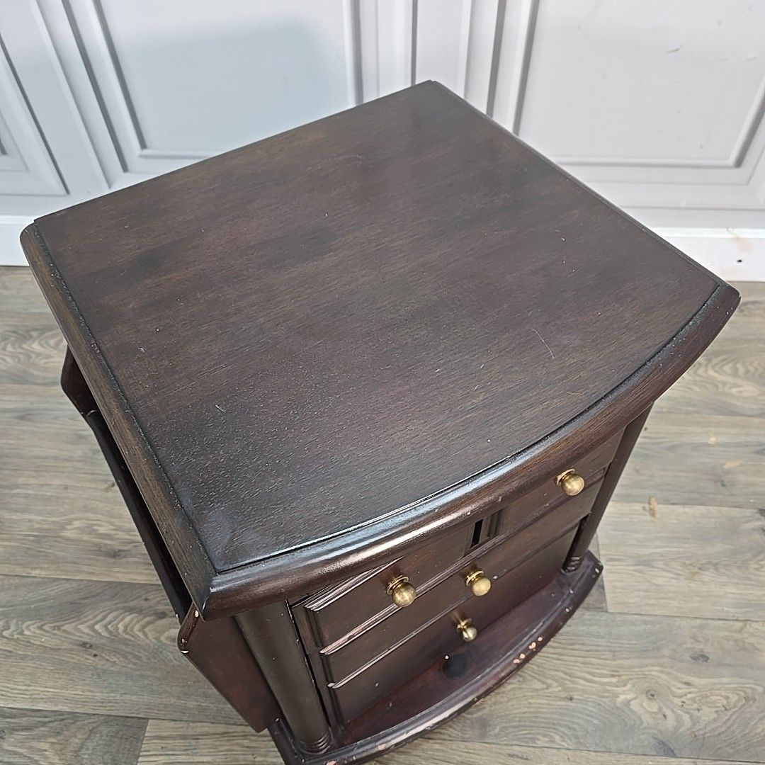Antique Style Companion Table Magazine Rack Side Cabinet Drawers Mahogany photo for sale