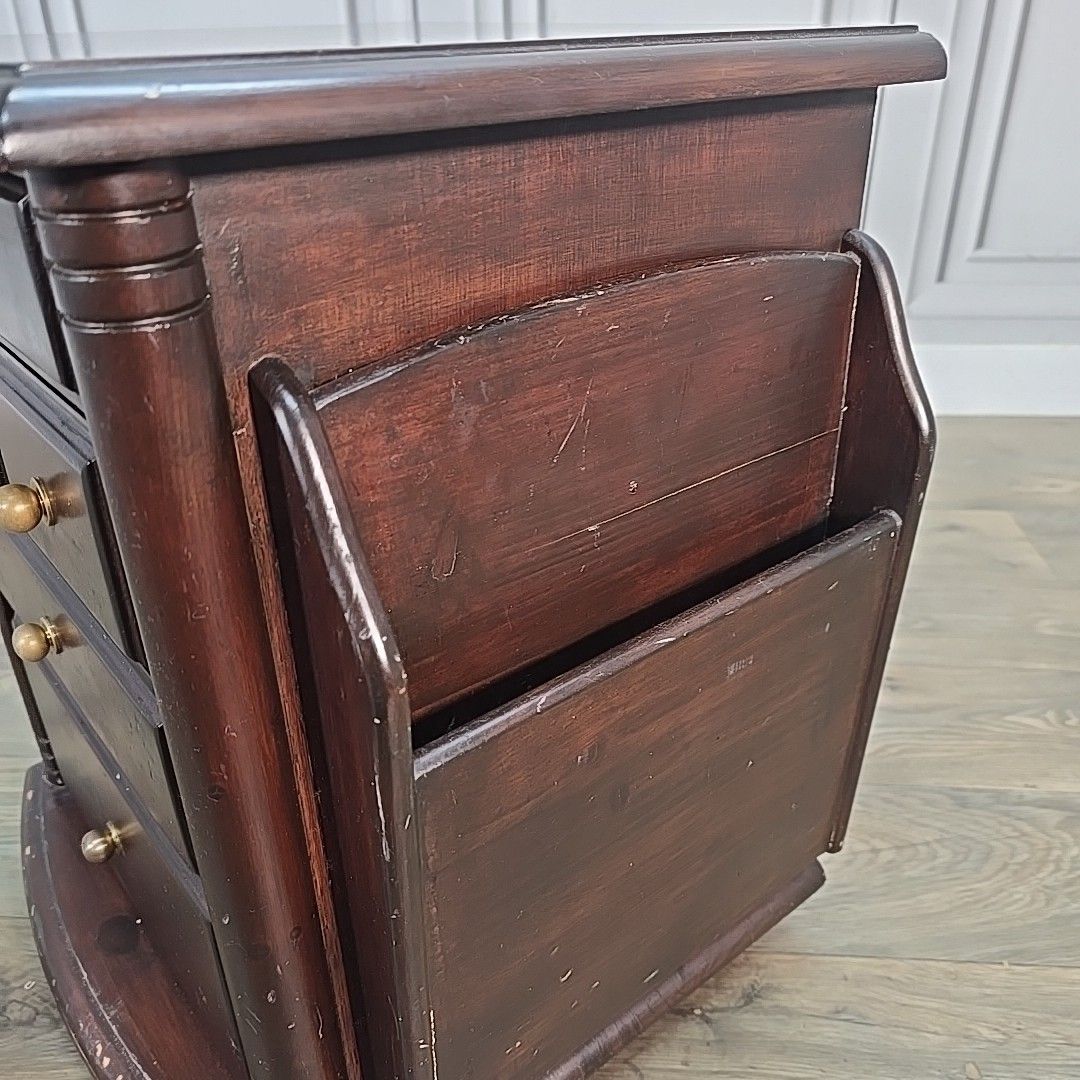 Antique Style Companion Table Magazine Rack Side Cabinet Drawers Mahogany photo buy