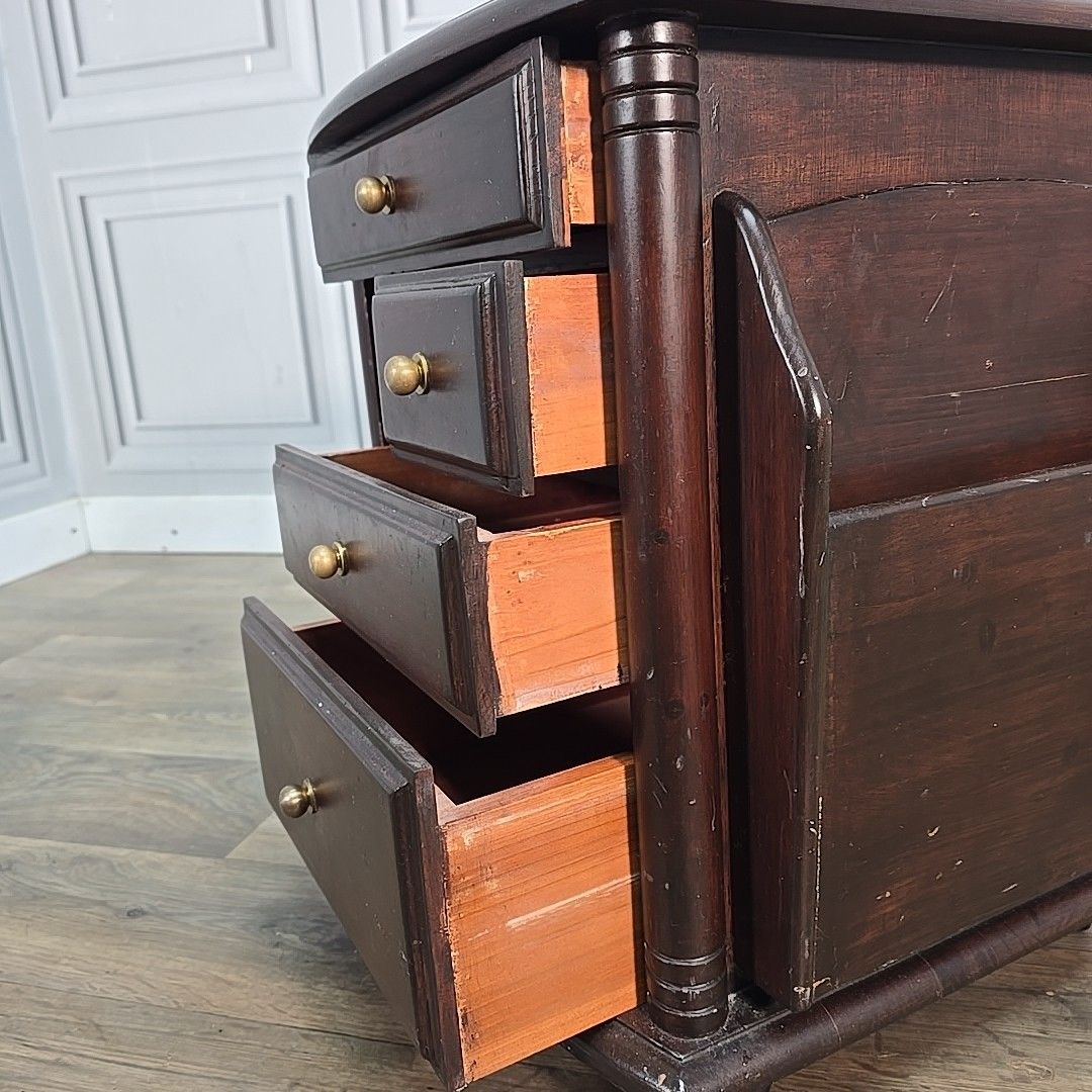 Furniture Antique Style Companion Table Magazine Rack Side Cabinet Drawers Mahogany photo