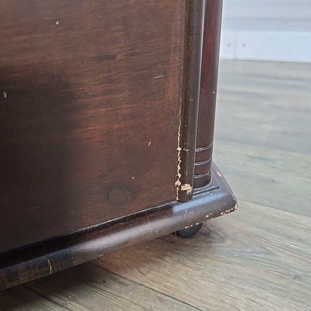 photo buy Antique Style Companion Table Magazine Rack Side Cabinet Drawers Mahogany