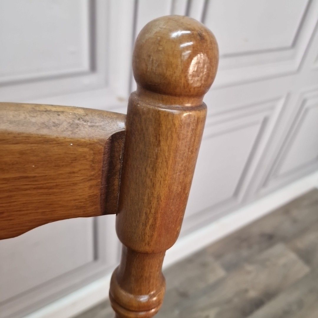Vintage Farmhouse Dining Chair – Spindle Back Upholstered Pub Seat Solid Wood photo vintage