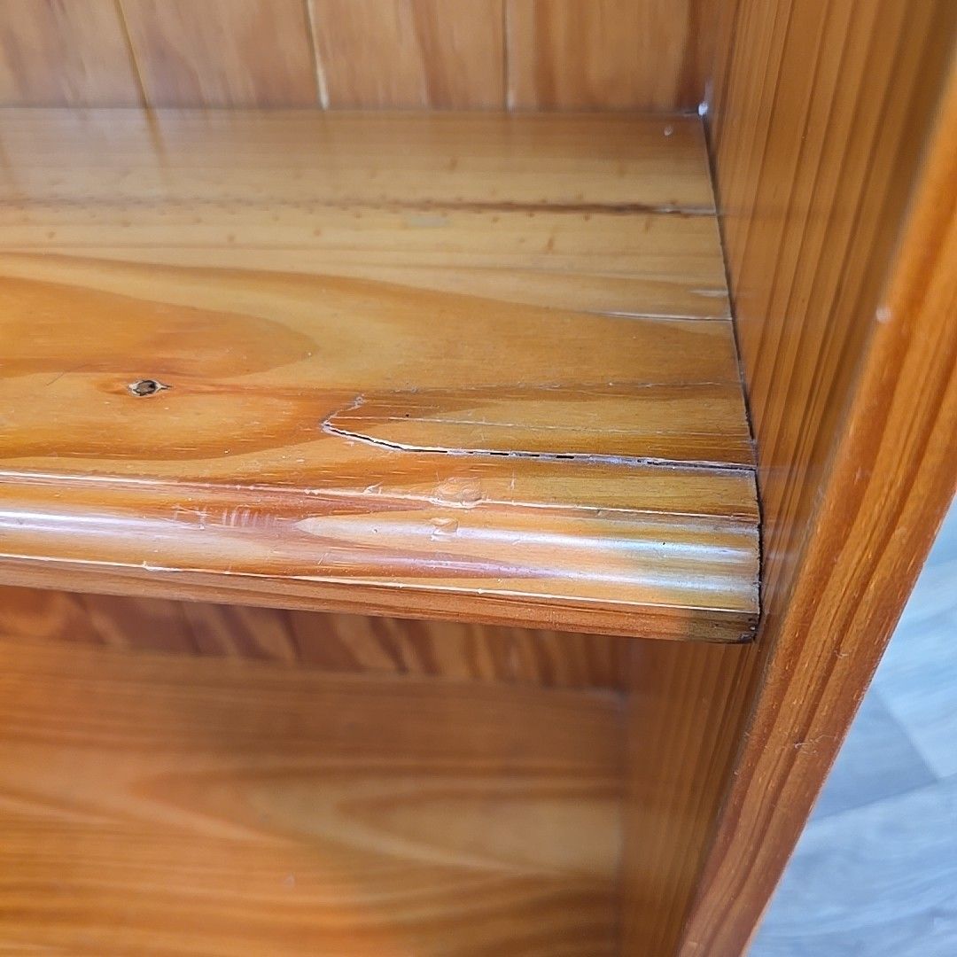 160.0 Vintage Pine Open Bookcase – Three Shelf – Scalloped Top Book Shelves Retro Wood photo