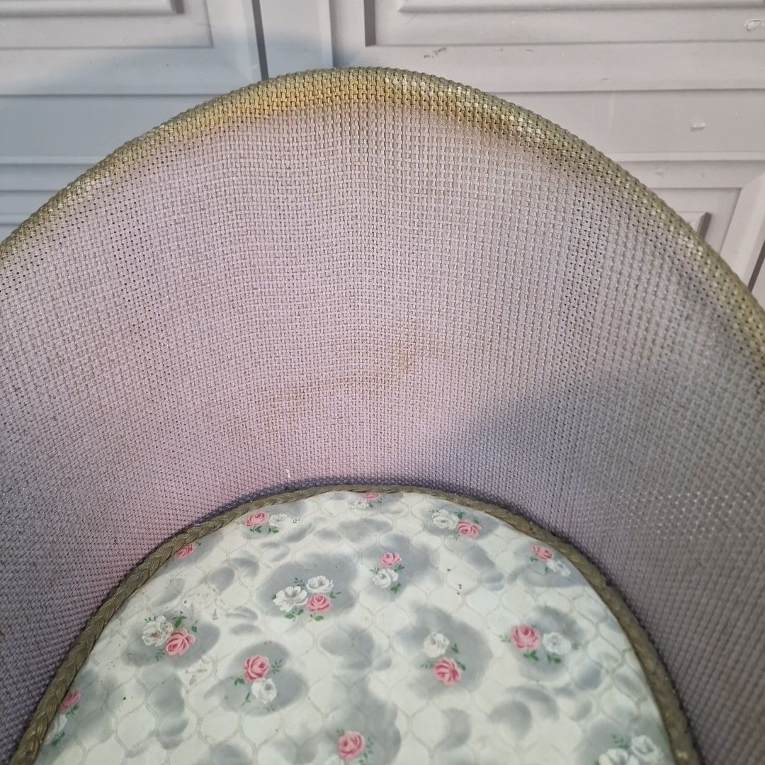 Vintage Bedroom Chair – Lilac Frame – Retro Floral Vinyl Kraft Tub Seat Mcm photo vinterior