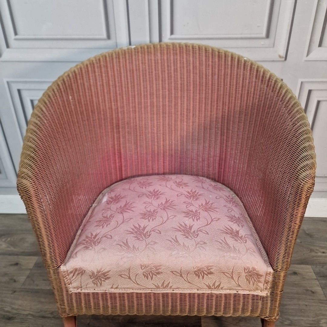 Retro Vintage Tub Chair – Pink Painted Frame Lloyd Loom Woven Seat Armchair photo buy