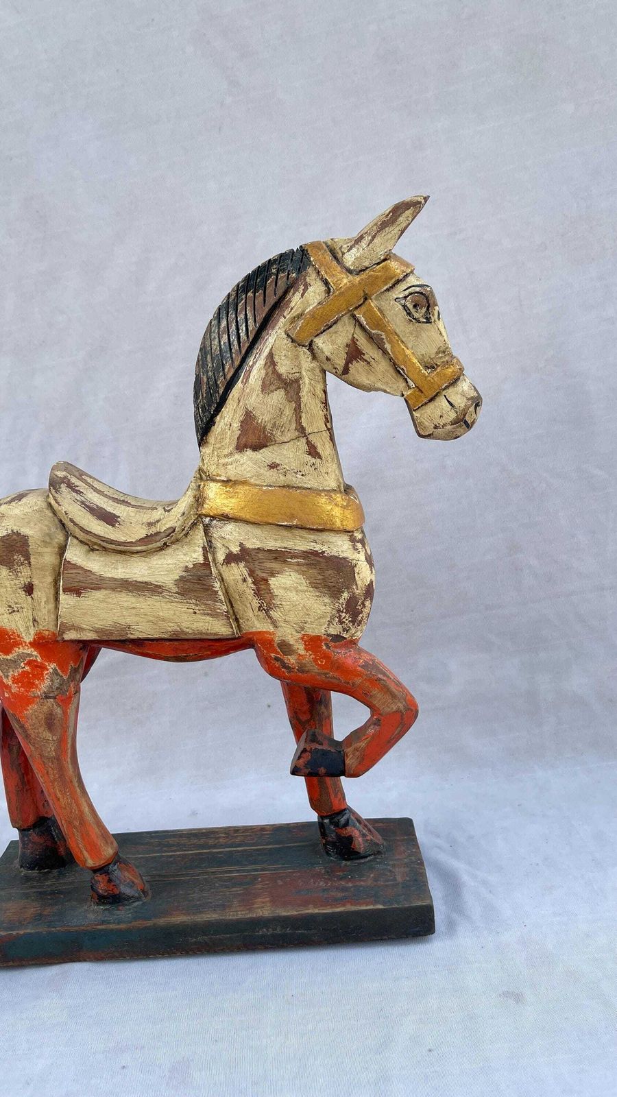 Antique Style Indian Wooden Rocking Horse – Hand Carved Rustic Decor. photo vinterior