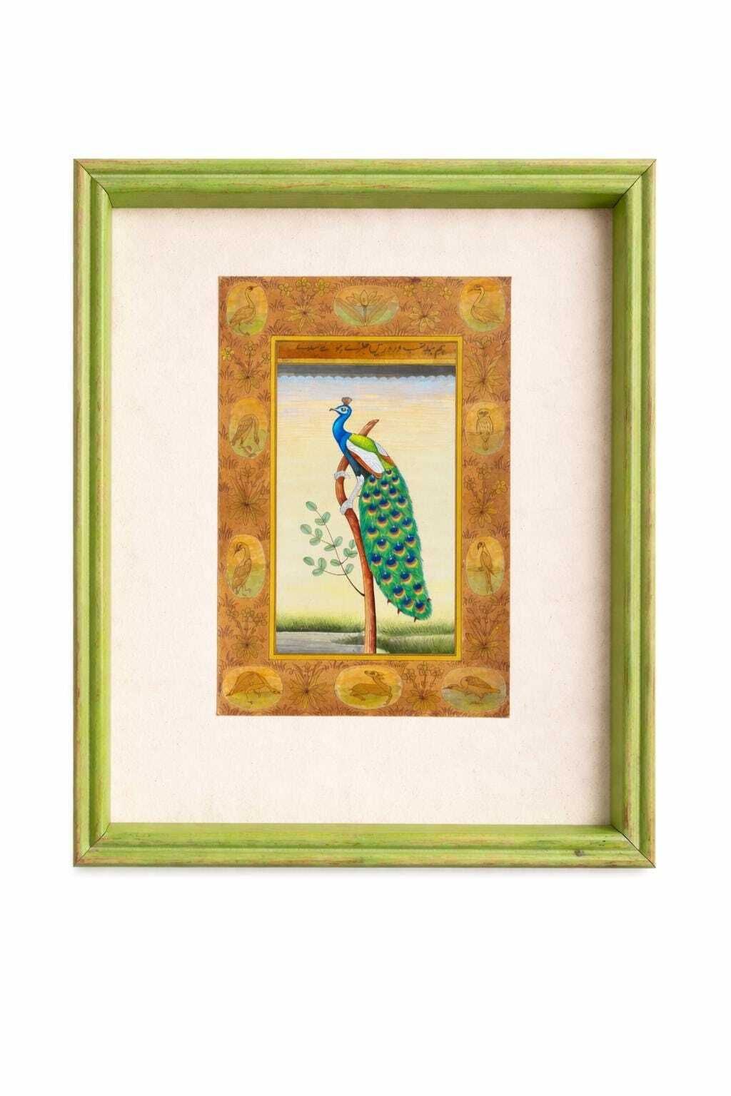 Vintage Handmade Indian Miniature Bird Painting – Framed Wall Art. photo for sale