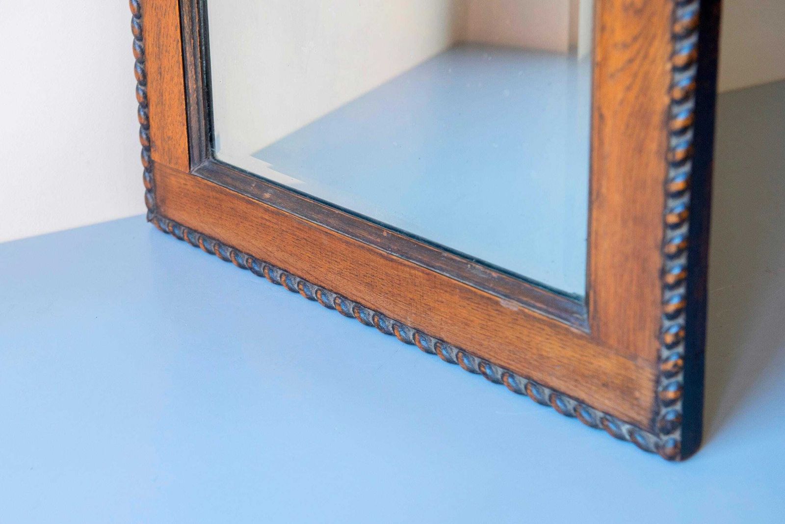 Victoriaanse Eiken Wandspiegel – Antiek Barley Twist Lijst Met Geslepen Glas, Begin 20e Eeuw photo vinterior