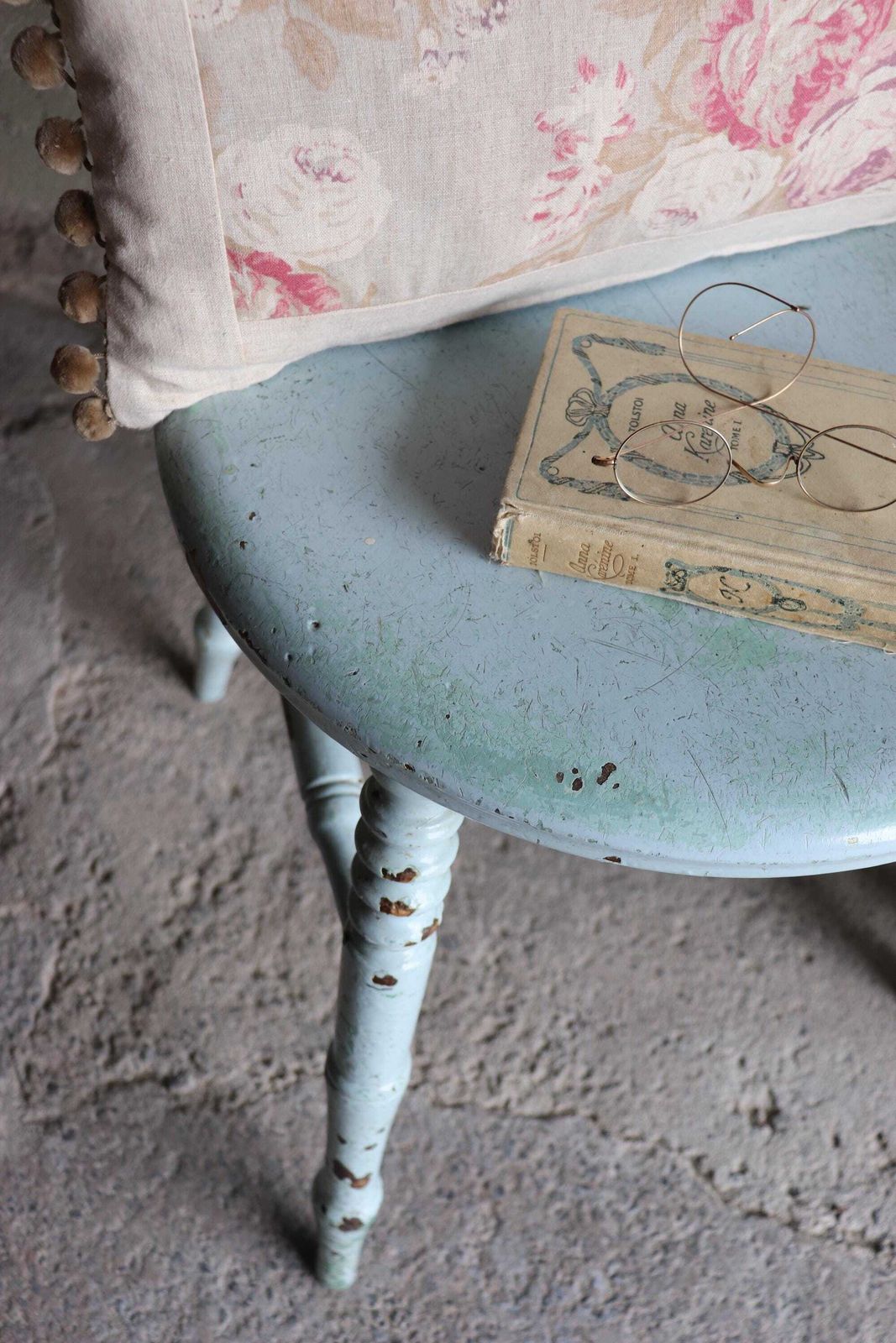 Painted Spindle Back Farmhouse Penny Chair In Original Distressed Duck Egg Blue photo Furniture