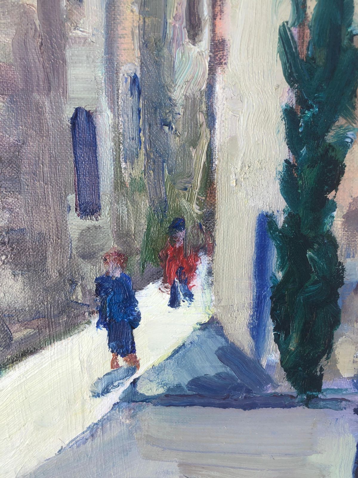Ignasi Mundó Plaza Nova Barcelona Gothic Quarter Oil Painting Spanish Fauvist Cityscape 1986 photo Art