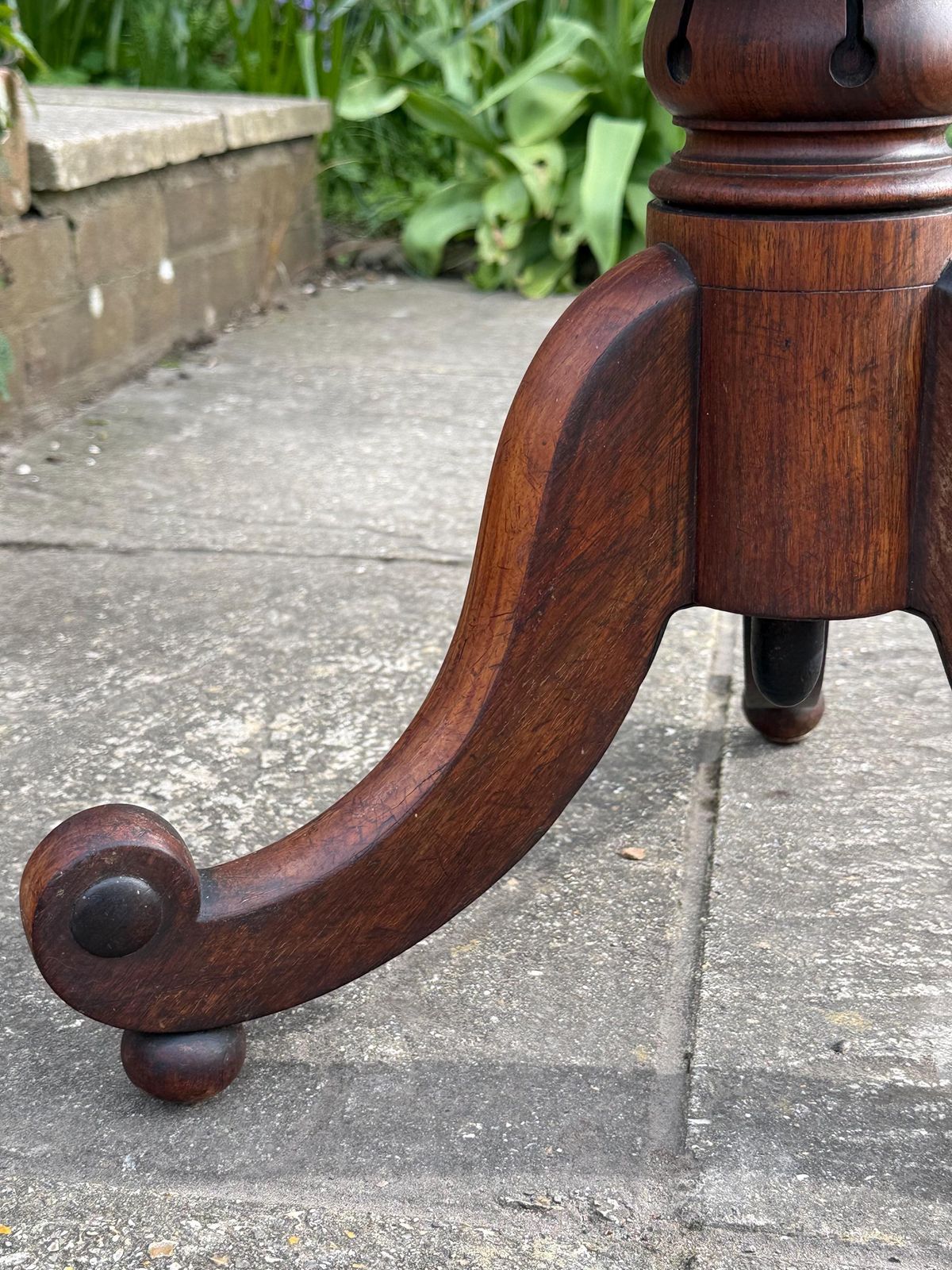 photo for sale Antique Victorian Piano Stool Carved Walnut Adjustable Seat Yellwo Striped Floral Upholstery