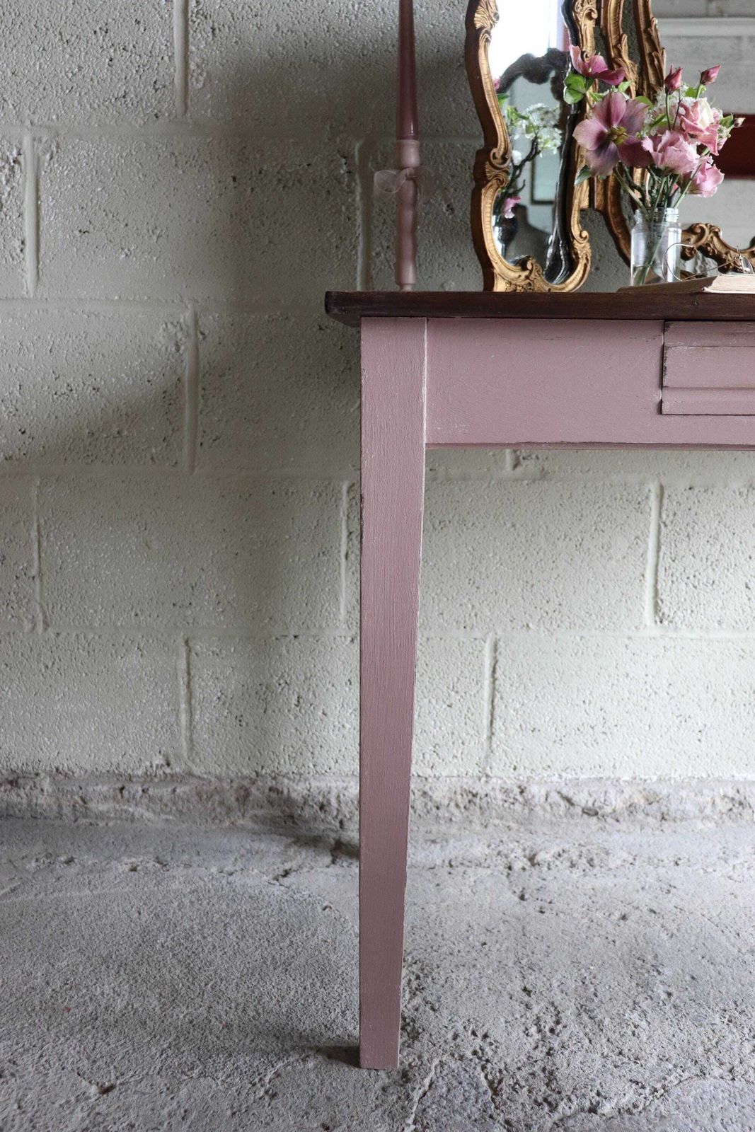 French Mid Century Desk Or Dressing Table With Pink Painted Base And Drawer photo vinterior