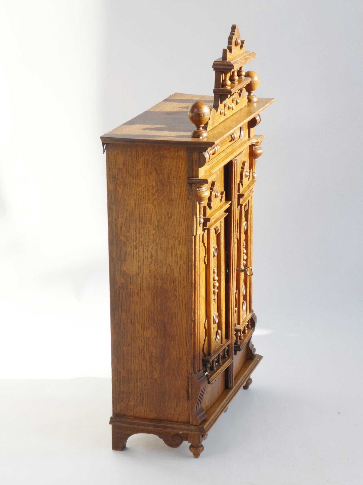 Antique Solid Oak Cabinet Gothic Style, Hand Carved Wooden Cupboard, Rustic European Storage Furniture photo vintage