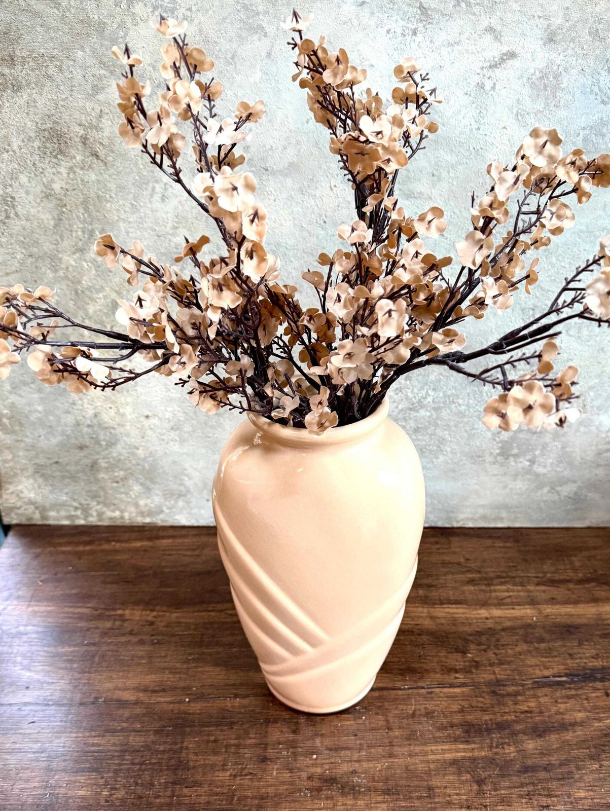 Vintage Art Deco Style Ceramic Vase | Peach Swirl | Boho Modern Accent photo furniture