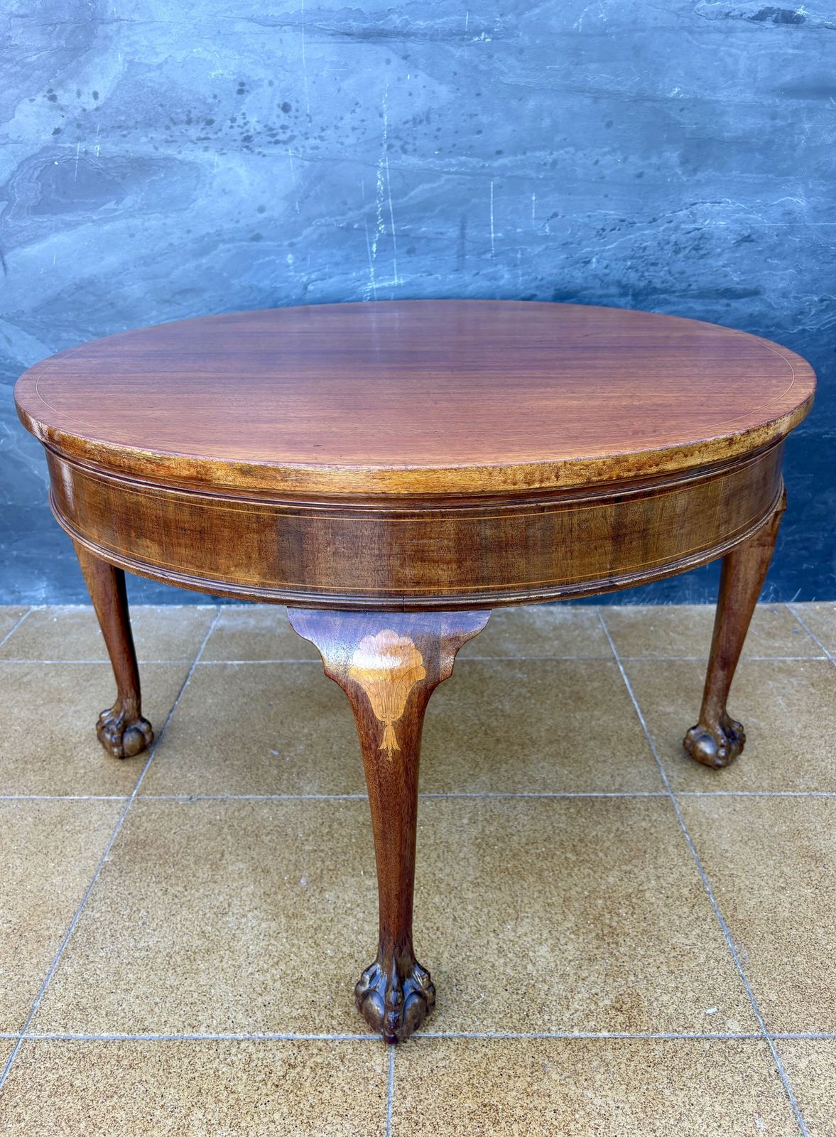 Furniture Spanish Walnut Queen Anne Style Round Side Table, Early 20th Century photo