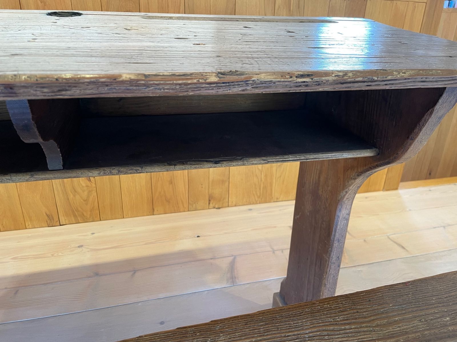 Antique School Desk, French 19thc, Double With Seat, Beautiful Patina photo Furniture
