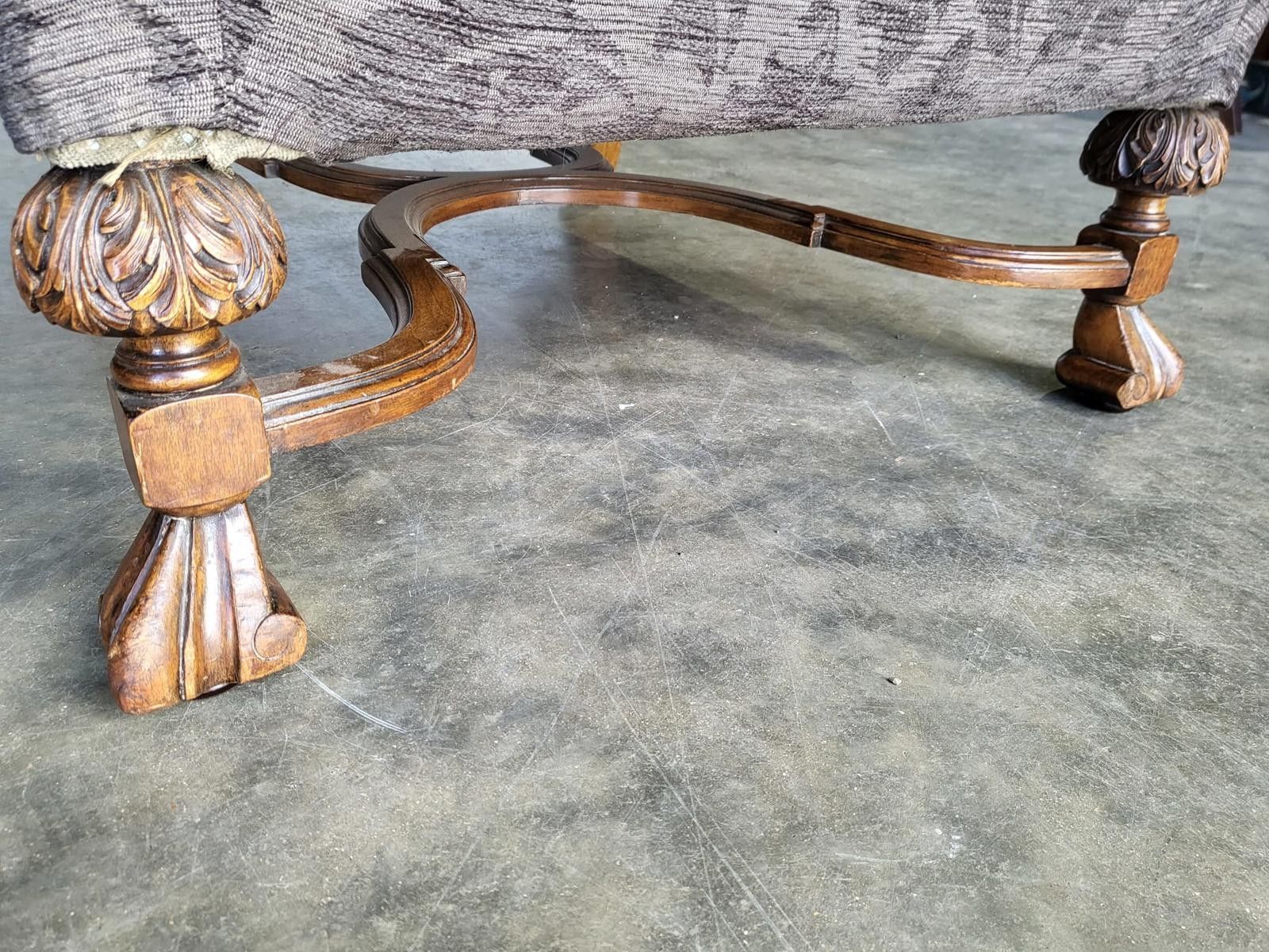 Antique Repro? High Back Arm Chair Oak Legs Scroll Arms photo for sale