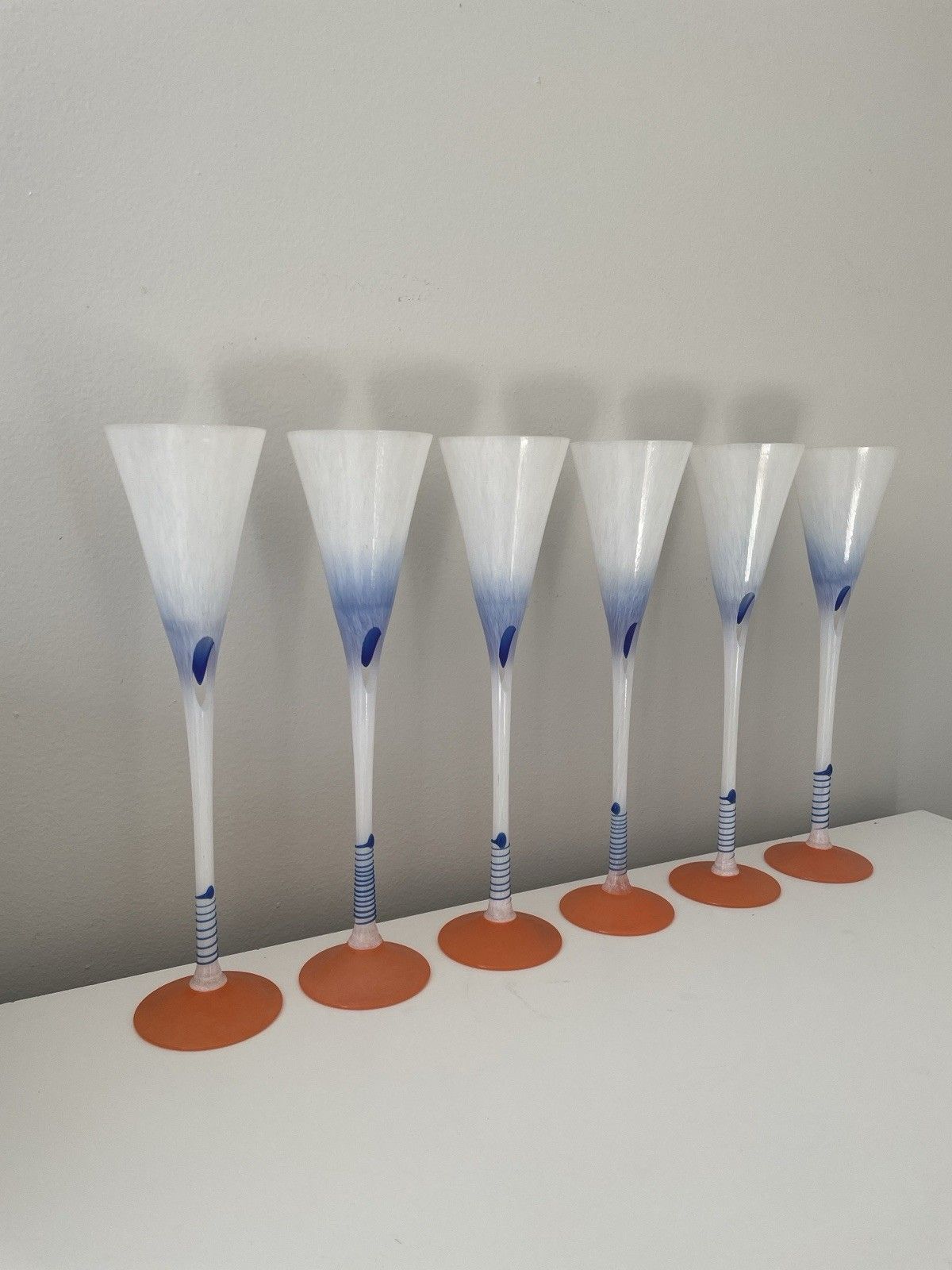 Mojmir Cermak Tajemstvi Champagne Flutes Set Of 6 Czech Bohemia Art Glass ~ Rare photo vintage