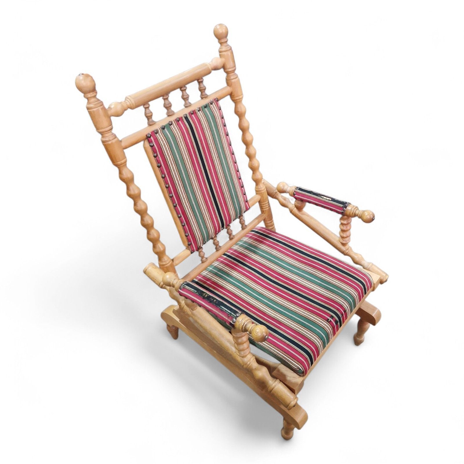 Antique Spindle Rocking Armchair Vintage Bobbin Oak Relaxer Reading Chair photo for sale