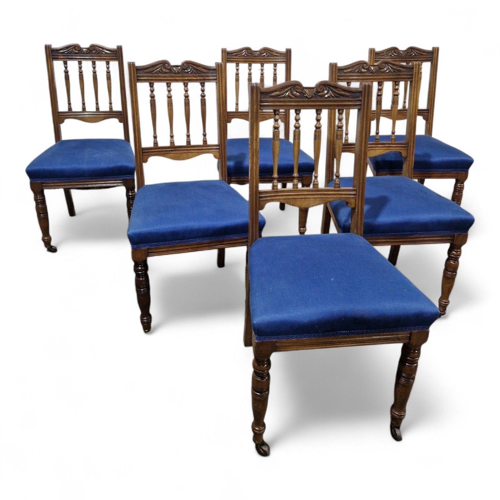 Antique Walnut Chairs Set Of 6 Carved Wood Kitchen / Spindle Back Dining Chairs photo Furniture