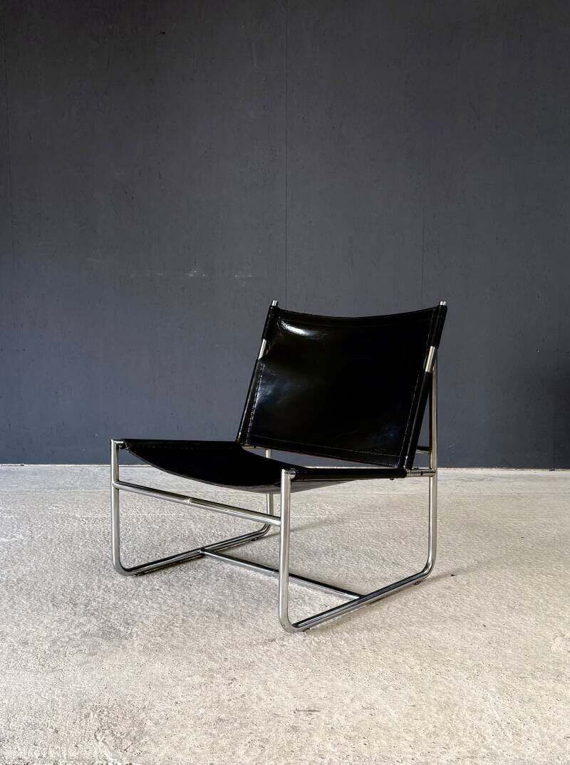 Mid Century Modern Minimalistische Design Leren Lounge Stoel, Frankrijk Jaren 1970