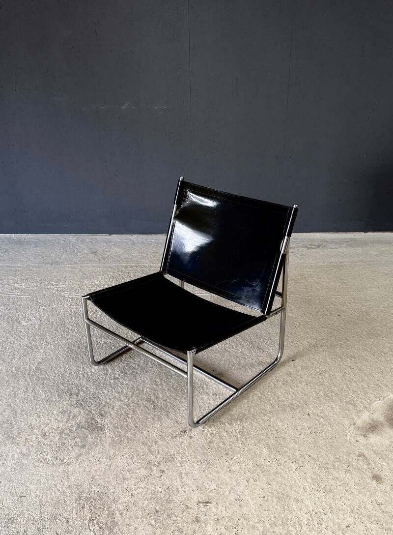 Mid Century Modern Minimalistische Design Leren Lounge Stoel, Frankrijk Jaren 1970 photo for sale