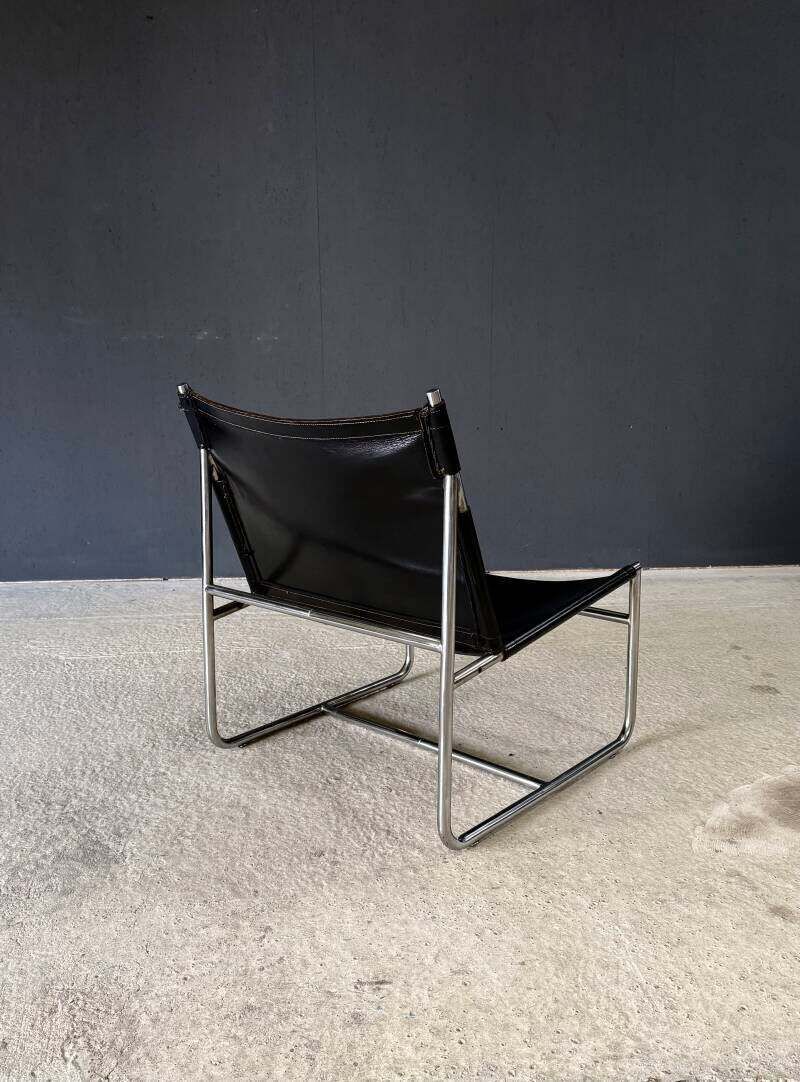 Mid Century Modern Minimalistische Design Leren Lounge Stoel, Frankrijk Jaren 1970 photo vintage