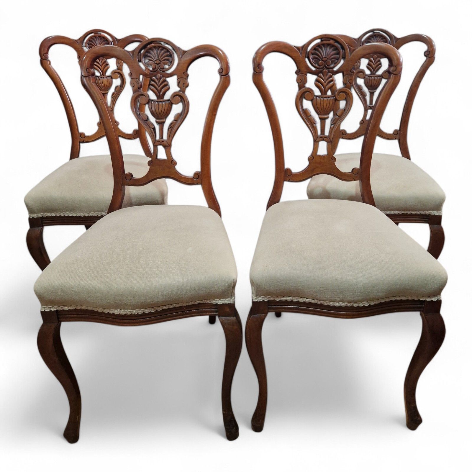 Set Of 4 Victorian Dining Chairs Serpentine Seats Carved Walnut Antique Seating photo furniture