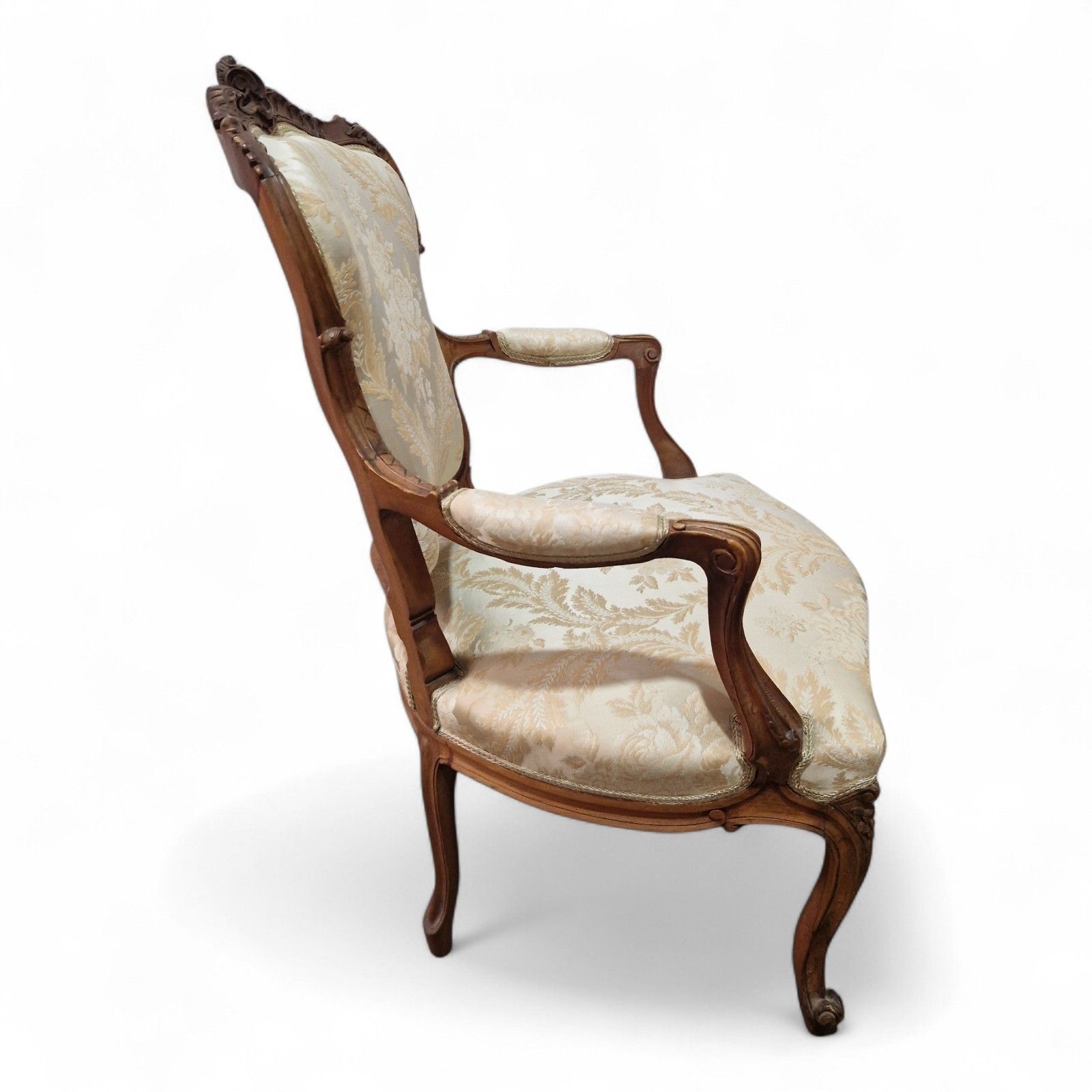 photo for sale French Walnut Armchair Carved Occasional Chair Bedroom Parlour Seat 1 Of Pair
