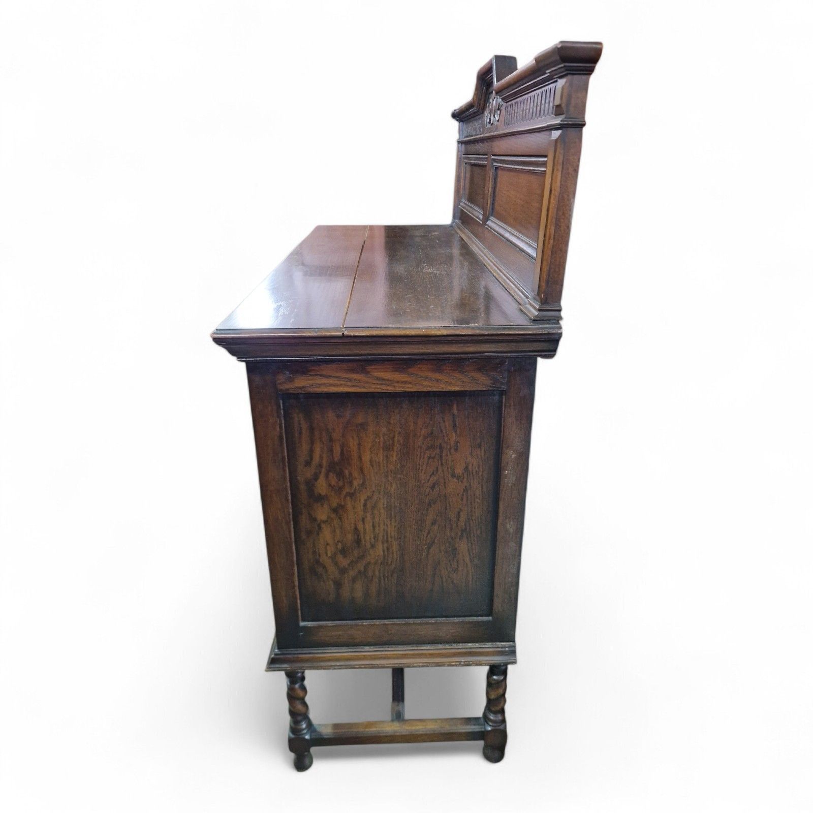 Antique Oak Jacobean Style Sideboard Carved Doors Twist Legs Cabinet photo Furniture