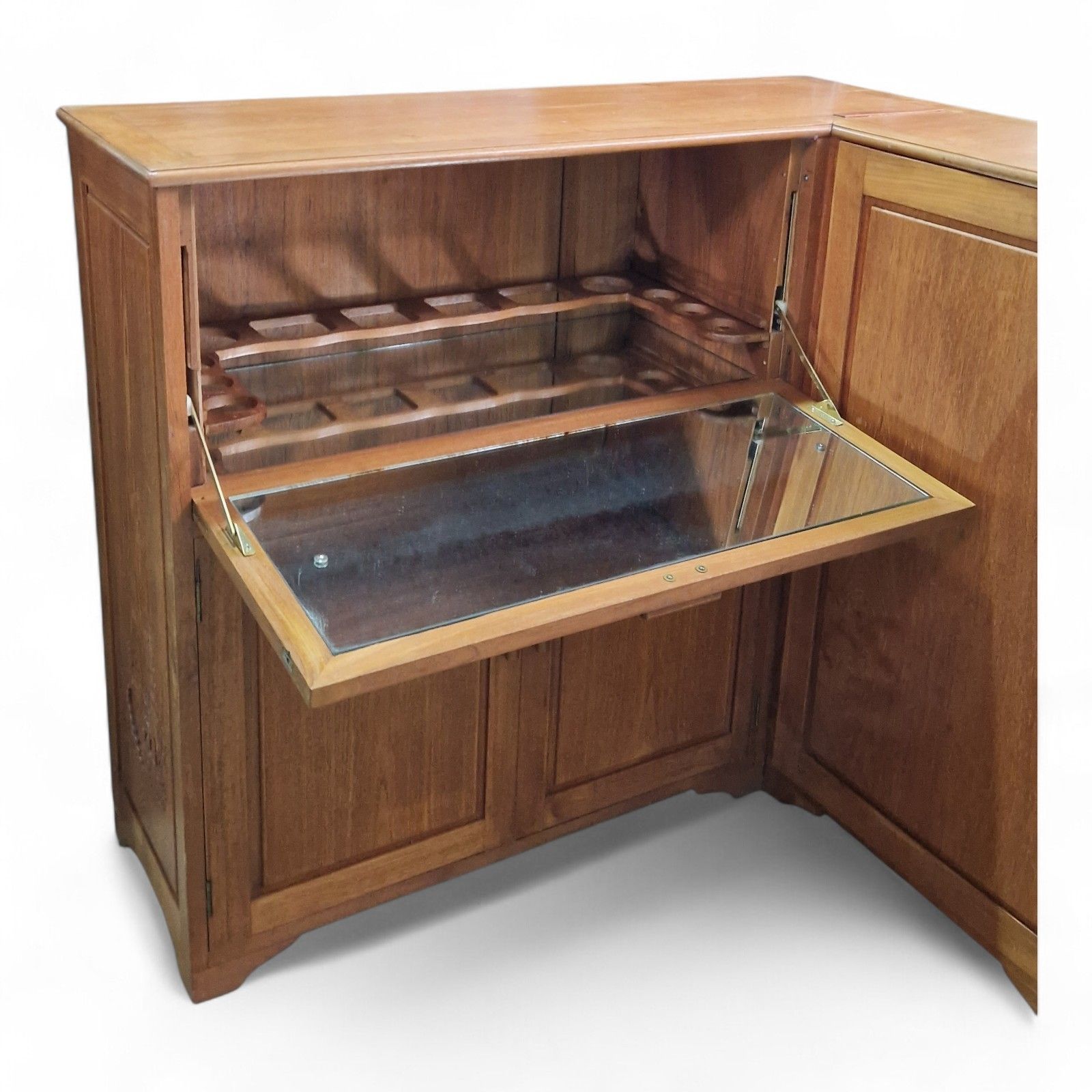 Vintage Oriental Bar Serving Cabinet Carved Wooden Cocktail Drinks Storage photo for sale