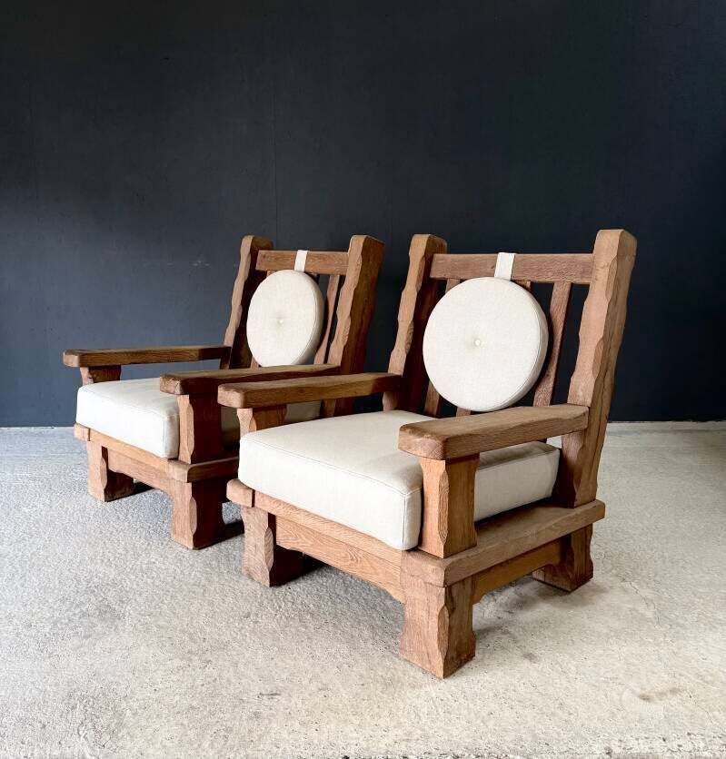 Brutalist Design Xl Oak Lounge Chairs, Belgium 1960's photo furniture