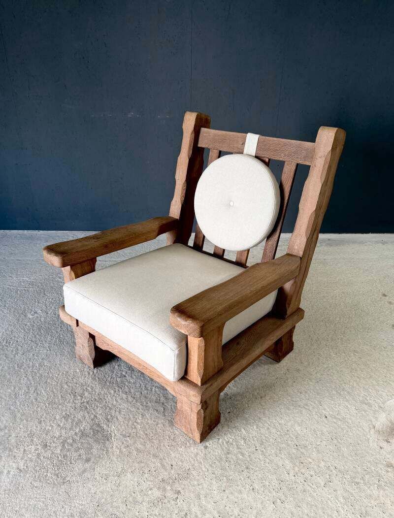 photo vinterior Brutalist Design Xl Oak Lounge Chairs, Belgium 1960's