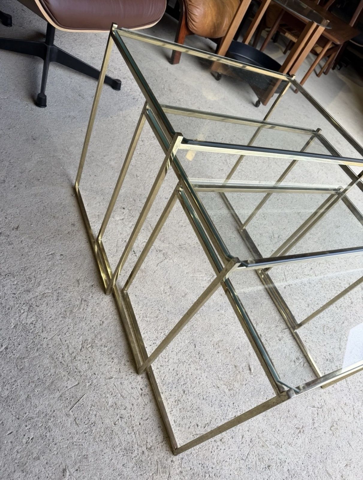 Art Deco French Brass And Glass Nest Of Tables photo vintage