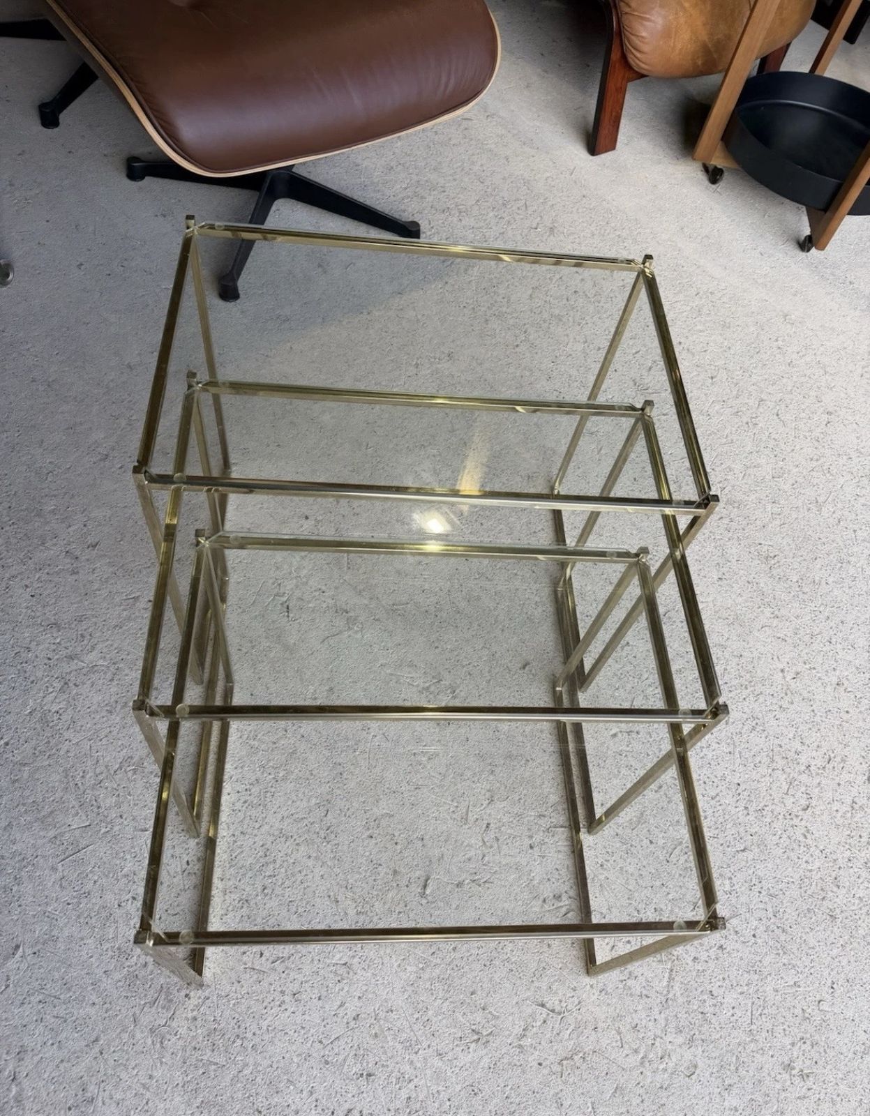 photo for sale Art Deco French Brass And Glass Nest Of Tables
