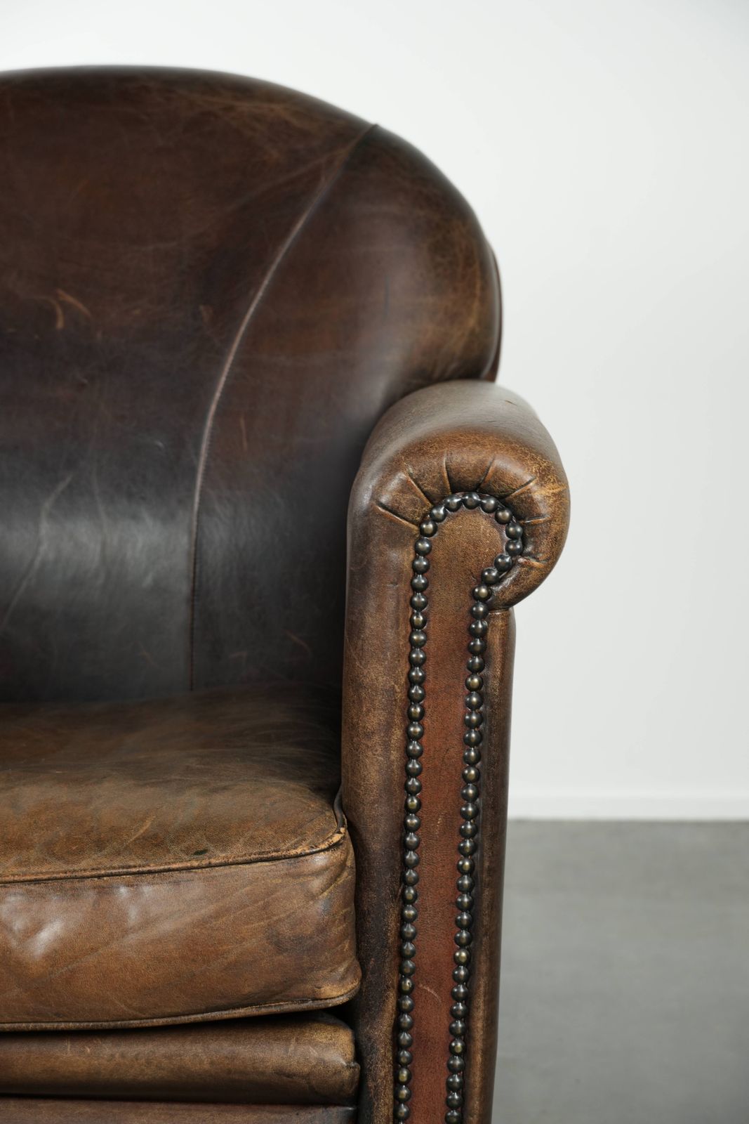 Timeless, Luxurious And Characterful Sheep Leather Design Armchair / Armchair With A Beautiful Patina photo vintage