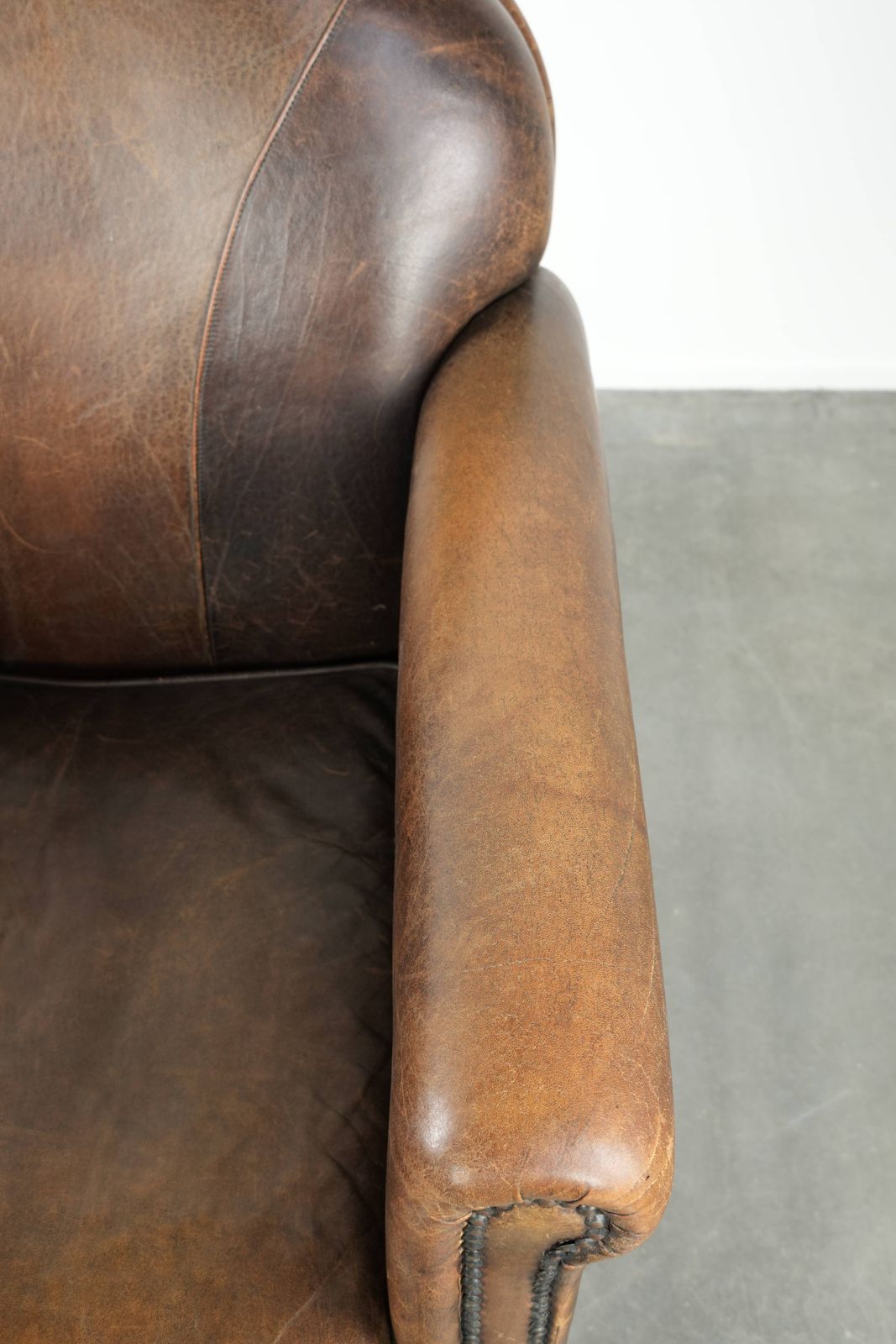 Timeless Armchair/Armchair Of Sheep Leather With Characterful Patina photo vintage