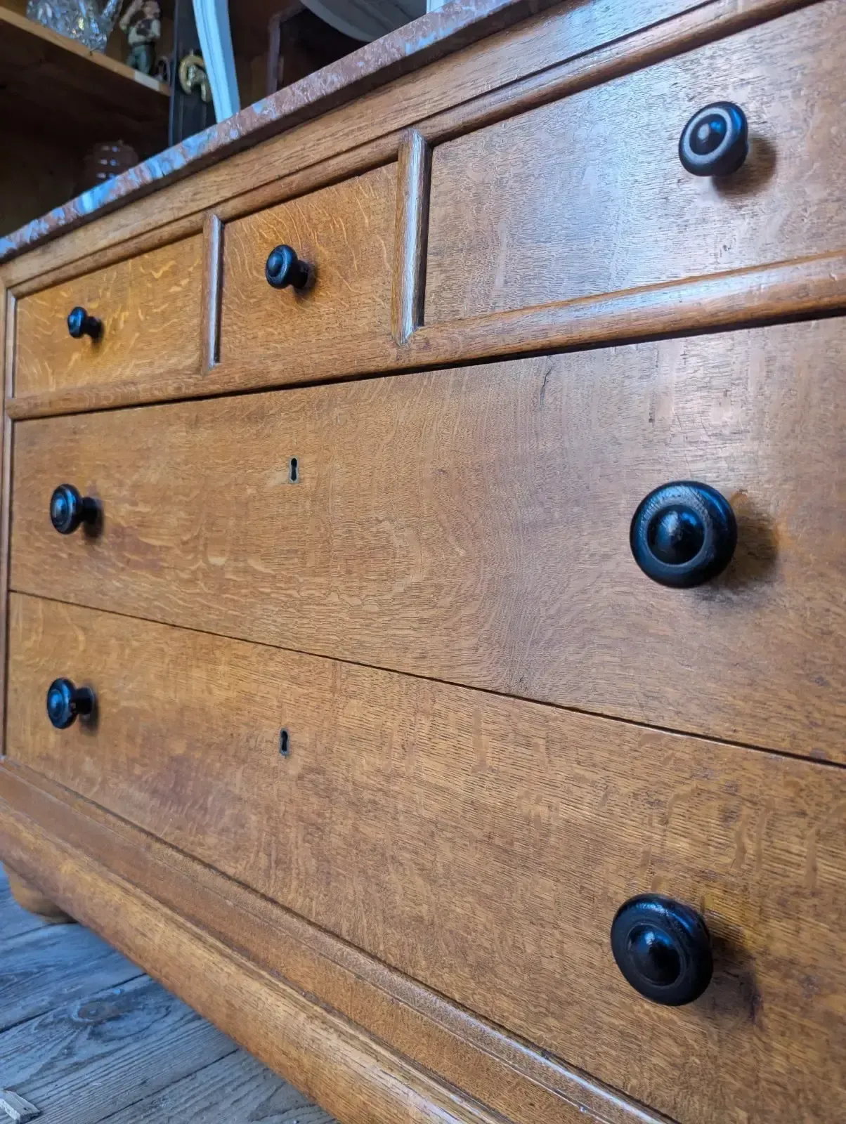 Victorian 19th Century Oak Chest Of Drawers With Marble Top. photo Furniture