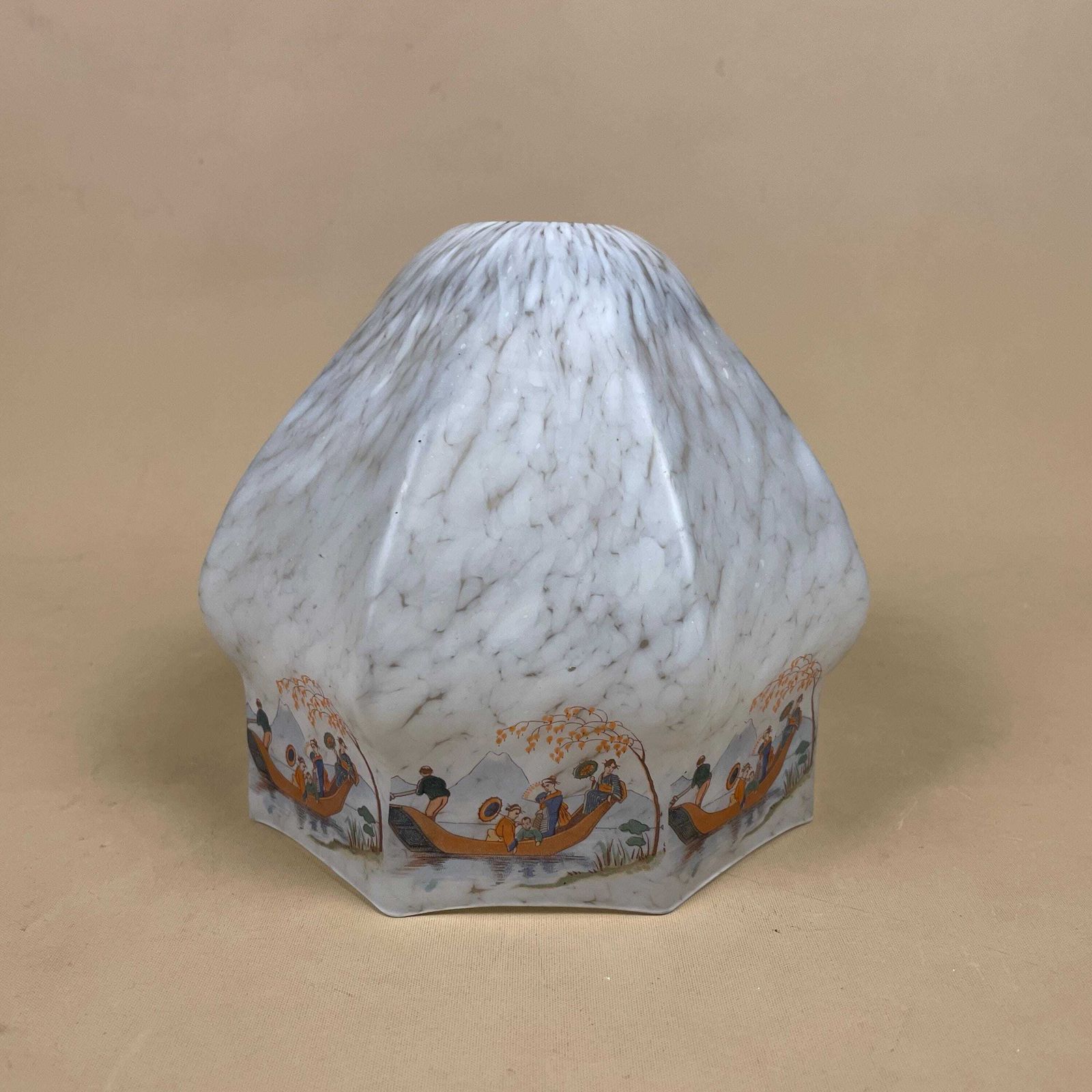 Oriental Japanese Lampshade Glass Lamp Shade Light Bedside Table Figures Design Pattern White Marbled Antique Vintage Patterned photo 75.0