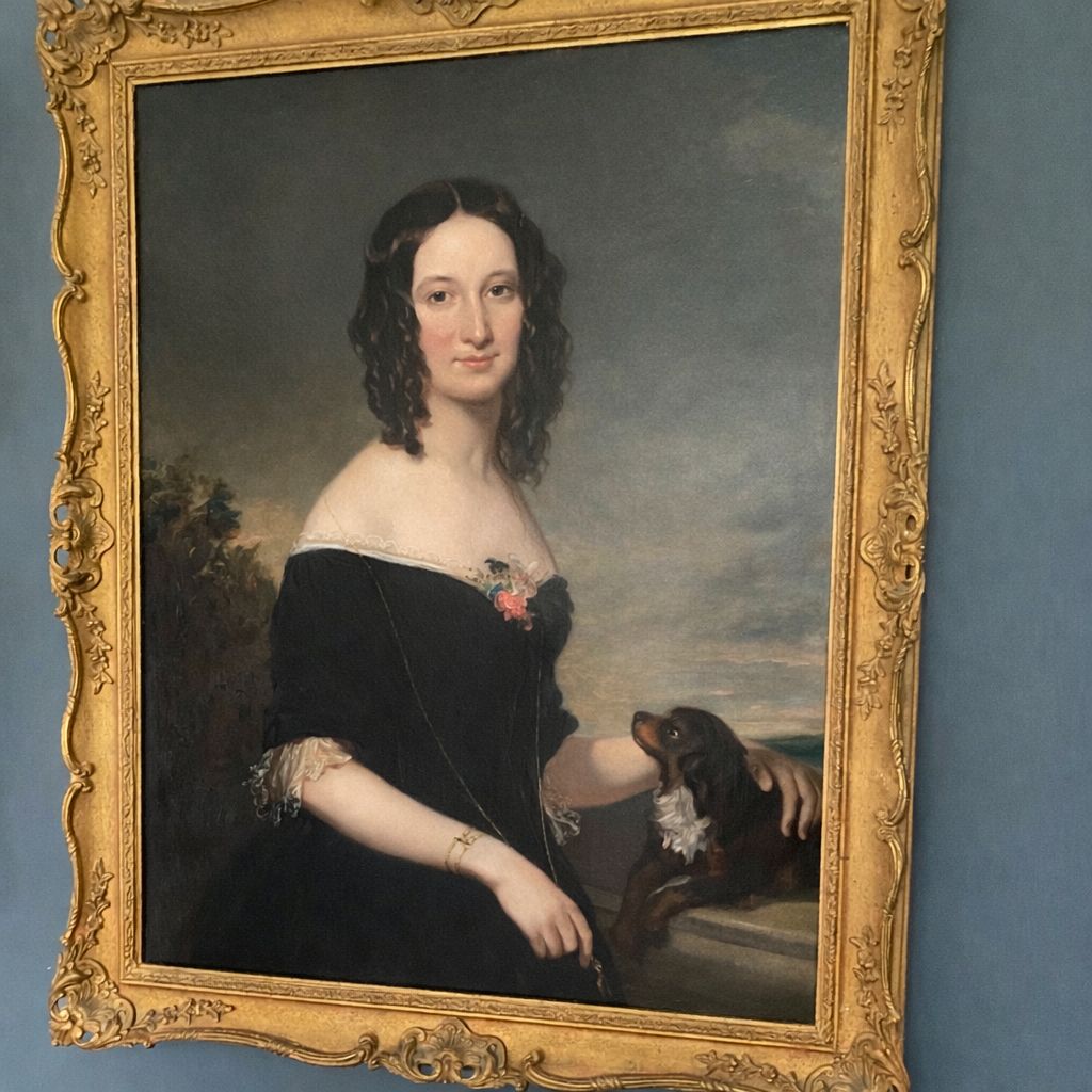 Large Portrait Oil Painting On Canvas In Original Gilded Frame