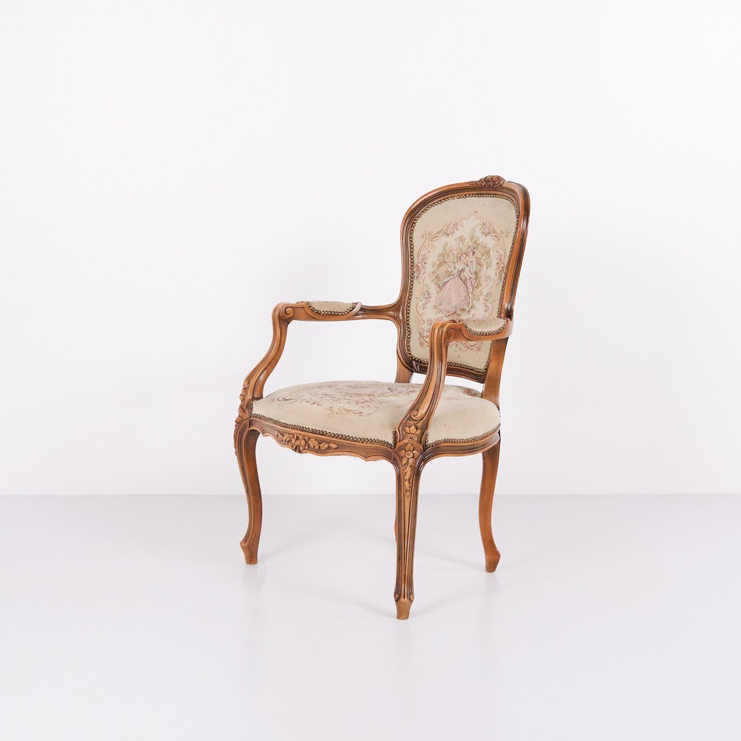 Neo Rococo Armchair With Curved Legs And Patterned Floral Fabric, 1930s photo Furniture