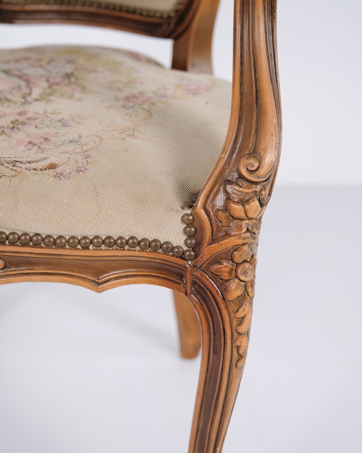 Neo Rococo Armchair With Curved Legs And Patterned Floral Fabric, 1930s photo buy